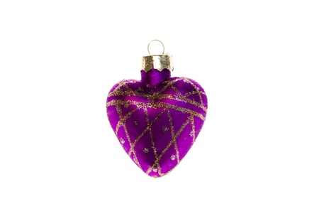 Christmas Toy violet heart isolated on white background の写真素材