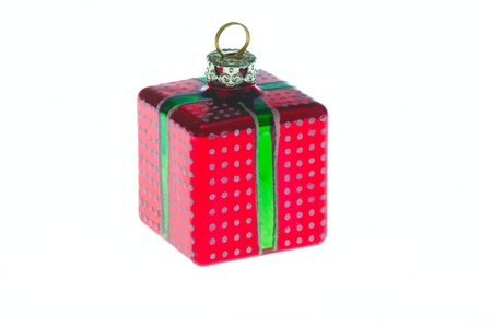 Red Christmas tree toy isolated on white background の写真素材