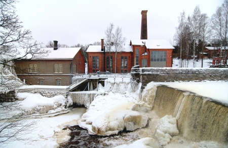 Winter landscape, waterfall  Finland  Helsinki のeditorial素材