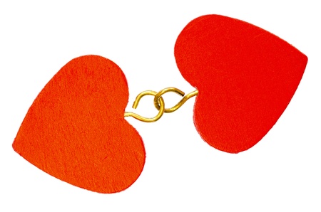 Two red hearts isolated on white background の写真素材