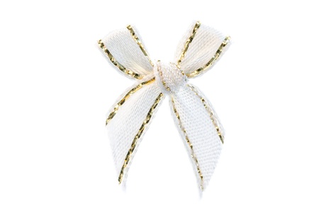 white ribbon bow isolated on white background の写真素材