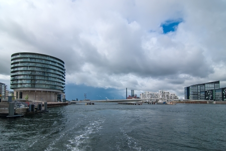 Copenhagen drawbridge. Walking through the channel of the old town.の写真素材