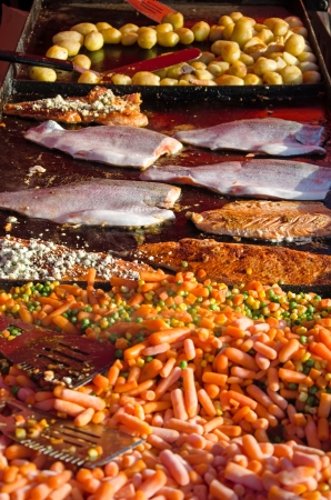 Cooking in the central market in Helsinki の写真素材