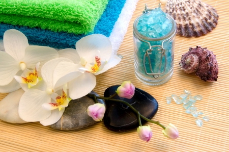 Spa concept with zen stones and orchidの写真素材