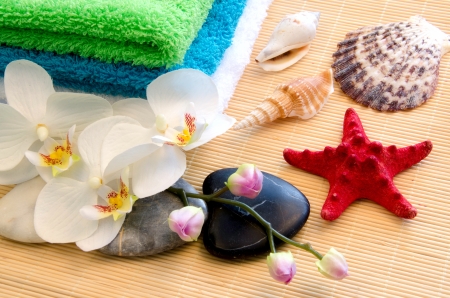 Spa concept with zen stones and orchidの写真素材
