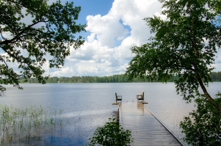 Lake shore. Summer landscape. Finland.の写真素材