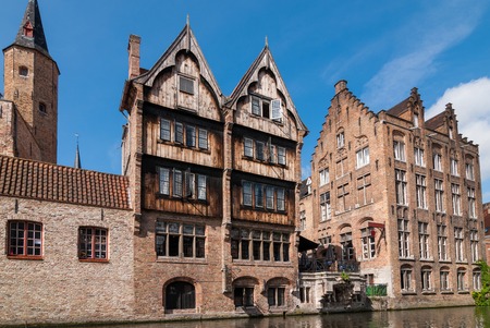 Classic view of channels of Bruges. Belgium.の写真素材