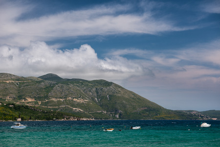 Boats in the bay of Mlini, Croatiaの写真素材