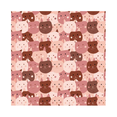 Cute cat vector pattern for valentines day. sweet love cartoon character. Funny love composition for lovers. Colorful cats isolated on white background.Lovely desigh for wrapping paperのイラスト素材
