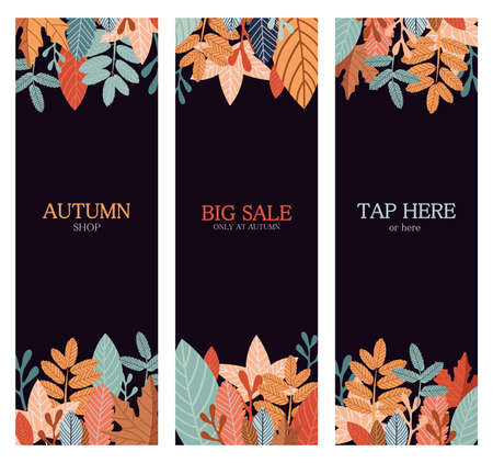 Set of autumn background with colorful leavesのイラスト素材