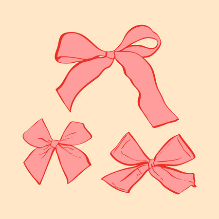 Elegant hand-drawn coquette bows, perfect for fashion, stationery, and vintage-inspired designs. Adds a romantic, nostalgic charm to any project.のイラスト素材