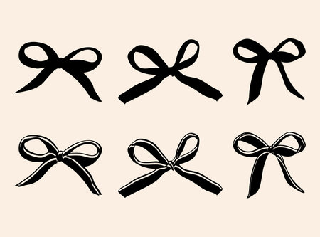 A charming collection of delicate black bows in a coquette aesthetic. These stylish bows are ideal for invitations, branding, packaging, social media, and decorative elementsのイラスト素材