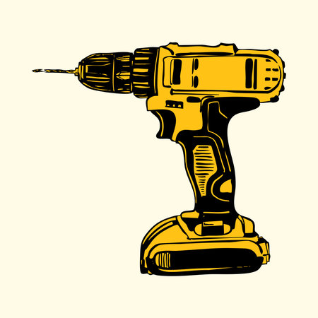 Electric screwdriver. Hand drawn vector illustration in old sketch style.のイラスト素材