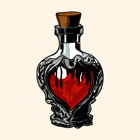 Isolated Halloween heart blood potion in spooky gothic fantasy style.のイラスト素材