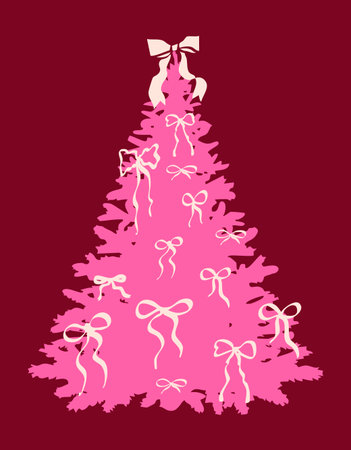Adorable pink coquette Christmas tree with bows and ornaments.のイラスト素材