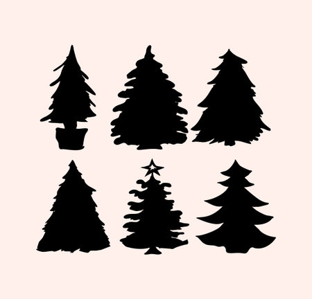 Minimal black pine tree set featuring elegant forest silhouettes.のイラスト素材