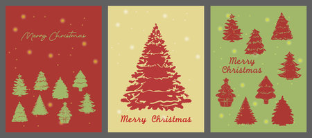 Retro Christmas poster set with bell, tree, and stocking designs in vintage textured style.のイラスト素材