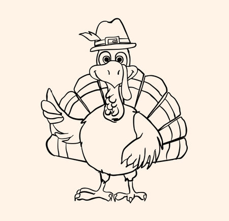 A fun and festive cartoon turkey illustration designed for Thanksgiving projects, greeting cards, autumn themes, and holiday graphics.のイラスト素材