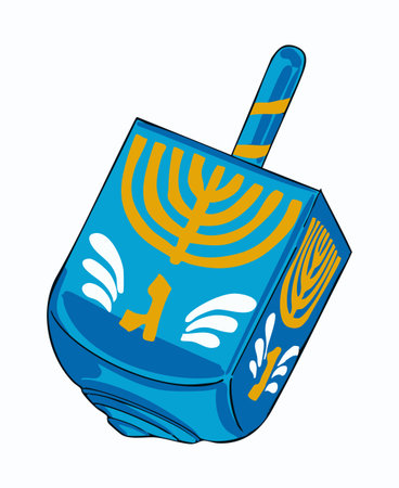 illustration of a blue Hanukkah dreidel for festive designs.のイラスト素材