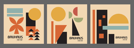 Modern Bauhaus abstract collection featuring bold geometric shapes and retro minimalist design.のイラスト素材