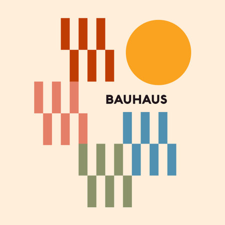 Bold 80s Bauhaus inspired poster with vibrant geometric shapes and colorful abstract design.のイラスト素材