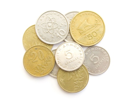 greek drachma coins isolated on white background