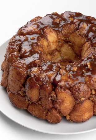 Monkey bread, American pull apart caramel and pecan bread, close upの写真素材