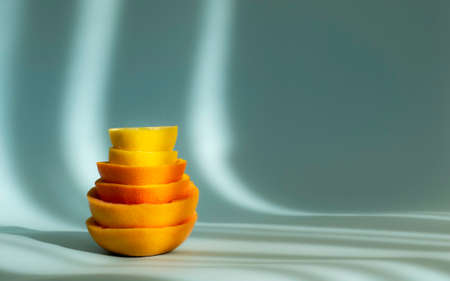 Orange, lemon and grapefruit peel, sunlight and freshness..の写真素材