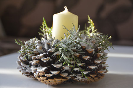 The candlestick from pine conesの写真素材