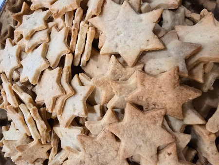 Close-up of homemade Christmas cookies in the form of starsの写真素材