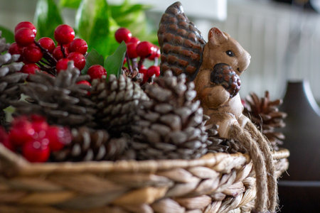 squirrel on a string Autumn arrangement DIY, simple, naturalの写真素材