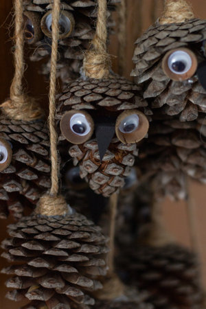 Autumn arrangement DIY from pinecones, simple, naturalの写真素材