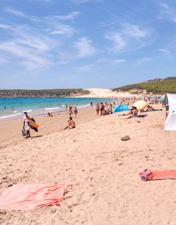 TARIFA, SPAIN; AUGUST 28, 2020: Trip to Playa de Bolonia, CÃ¡diz, Spain. Arriving at the beach and parking the carのeditorial素材