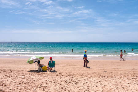 TARIFA, SPAIN; AUGUST 28, 2020: Trip to Playa de Bolonia, CÃ¡diz, Spain. Arriving at the beach and parking the carのeditorial素材