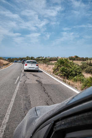 TARIFA, CÃDIZ, SPAIN; AUGUST 28th 2020: Faulty road seen during trip to Playa de Bolonia (Bolonia Beach)のeditorial素材
