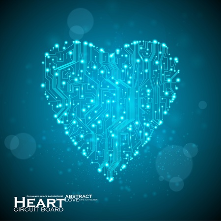 circuit board vector background, technology illustration, form of heart eps10のイラスト素材