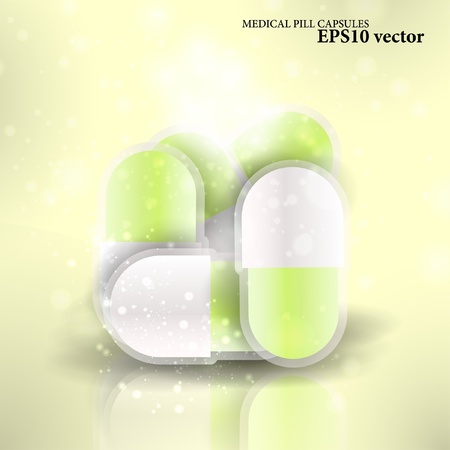 Medical pills - tablets vector illustration  on reflective surface, isolated objects eps10のイラスト素材