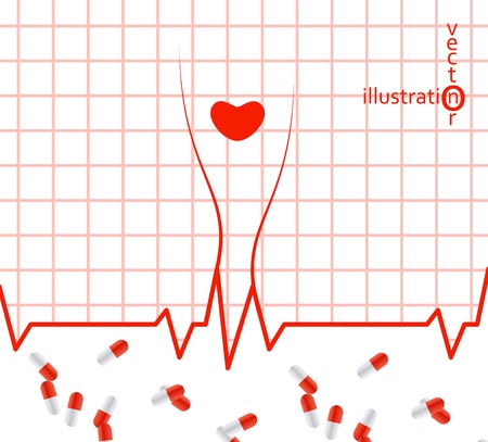 Heartbeat ekg pulse tracing, medical pill capsules , health vector illustration eps10のイラスト素材