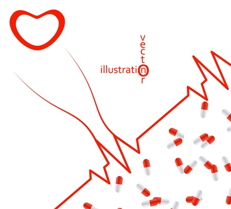 Heartbeat ekg pulse tracing, medical pill capsules , health vector illustration eps10のイラスト素材