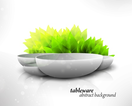 abstract tableware, decorated with leaves eps10のイラスト素材
