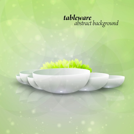 abstract tableware, decorated with leaves eps10のイラスト素材