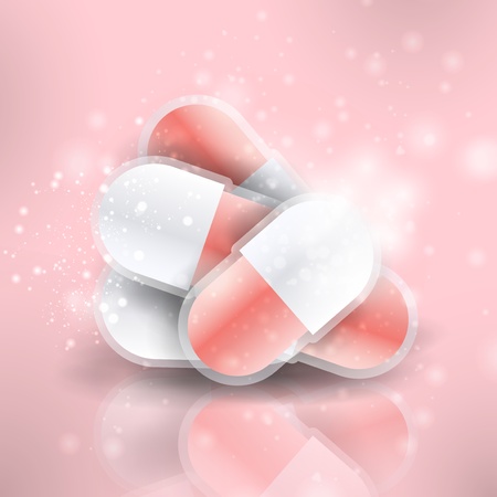 Medical pills - tablets illustration  on reflective surface, isolated objectsの写真素材