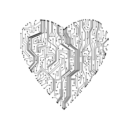 circuit board background, technology illustration, form of heartの写真素材