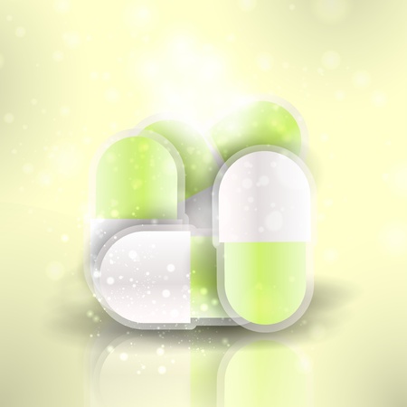 Medical pills - tablets illustration  on reflective surface, isolated objectsの写真素材