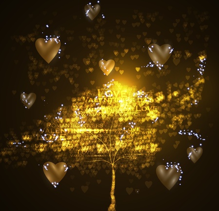 Valentines day illustration, abstract tree in the hearts backgroundの写真素材