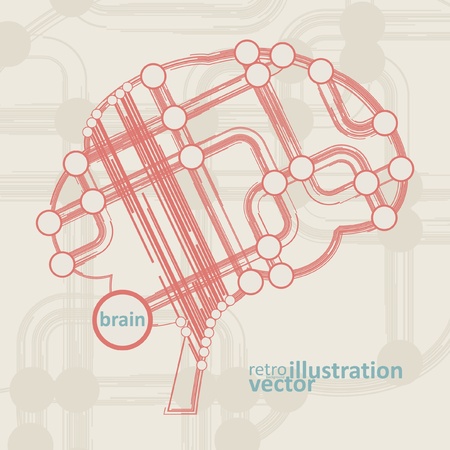 retro circuit board form of brain, technology illustration eps10のイラスト素材