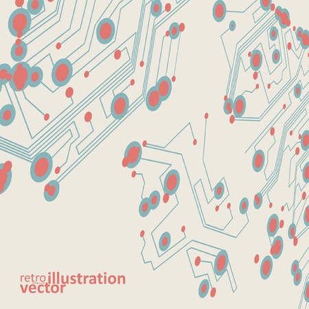 Retro circuit board vector background, vintage technology illustration のイラスト素材