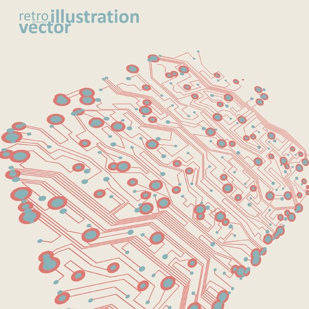 Retro circuit board vector background, vintage technology illustrationのイラスト素材