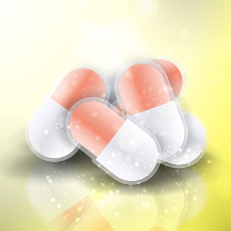 Medical pills - tablets illustration  on reflective surface, isolated objectsの写真素材