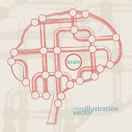 retro circuit board form of brain, technology illustration のイラスト素材